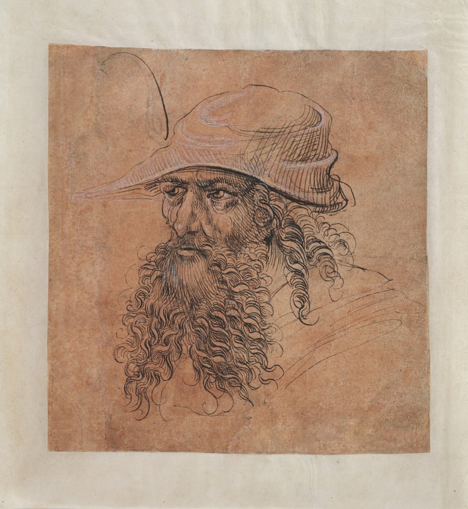 Martin Schongauer – následovník, Studie muže s plnovousem a dobovou čepicí, kolem 1500