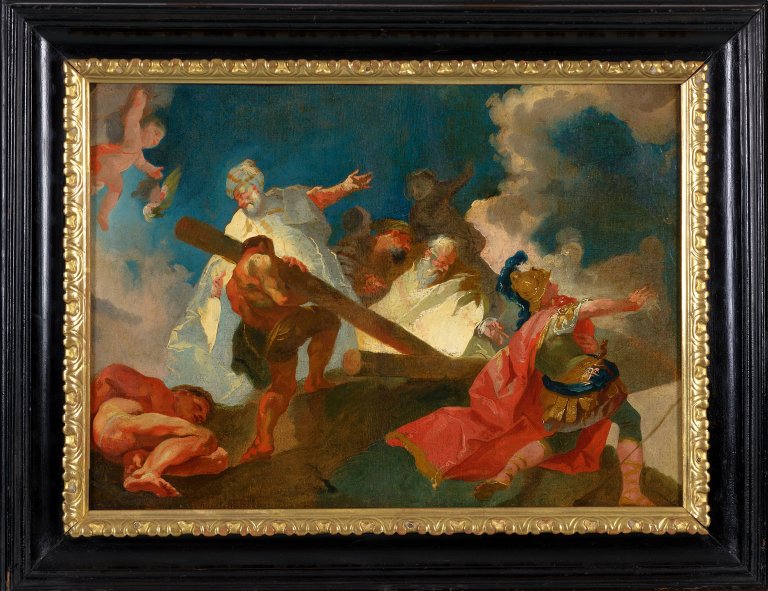 Franz Anton Maulbertsch, Nalezení svatého kříže, 1766, olej na papíře a plátně, 32 x 44,6 cm, Moravská galerie v Brně Franz Anton Maulbertsch, Nalezení svatého kříže, 1766, olej na papíře a plátně, 32 x 44,6 cm, Moravská galerie v Brně