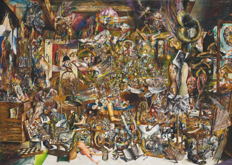 Lászlo Lakner: Minulost pokoje (Minulost pokoje v letu), 1961, olej na plátně. Muzeum výtvarného umění – Maďarská národní galerie, Budapest. Lászlo Lakner: Minulost pokoje (Minulost pokoje v letu), 1961, olej na plátně. Muzeum výtvarného umění – Maďarská národní galerie, Budapest.