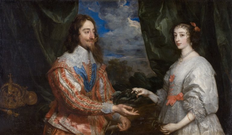 Anthonis van Dyck: Anglický král Karel I. a jeho manželka Henrietta Marie, mezi 1632–1634, olej, plátno; 104×176 cm, získáno 1673, Arcibiskupství olomoucké – Arcidiecézní muzeum Kroměříž Anthonis van Dyck: Anglický král Karel I. a jeho manželka Henrietta Marie, mezi 1632–1634, olej, plátno; 104×176 cm, získáno 1673, Arcibiskupství olomoucké – Arcidiecézní muzeum Kroměříž