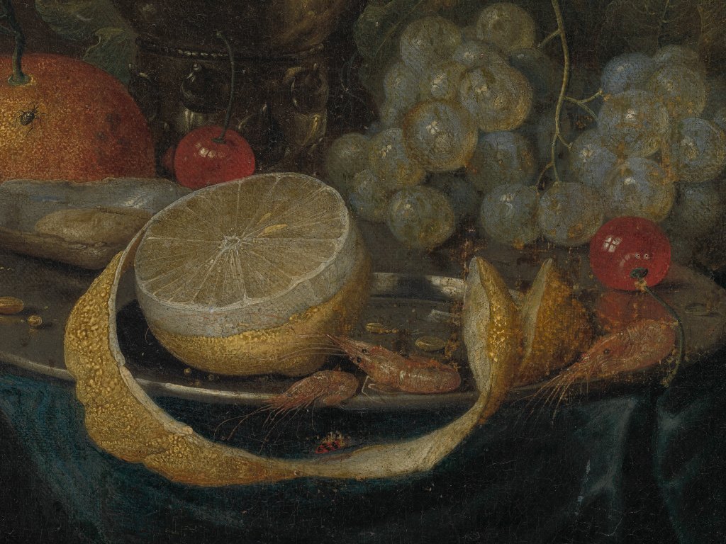 Jan I. van Kessel, Zátiší s citronem, 1655 (detail)