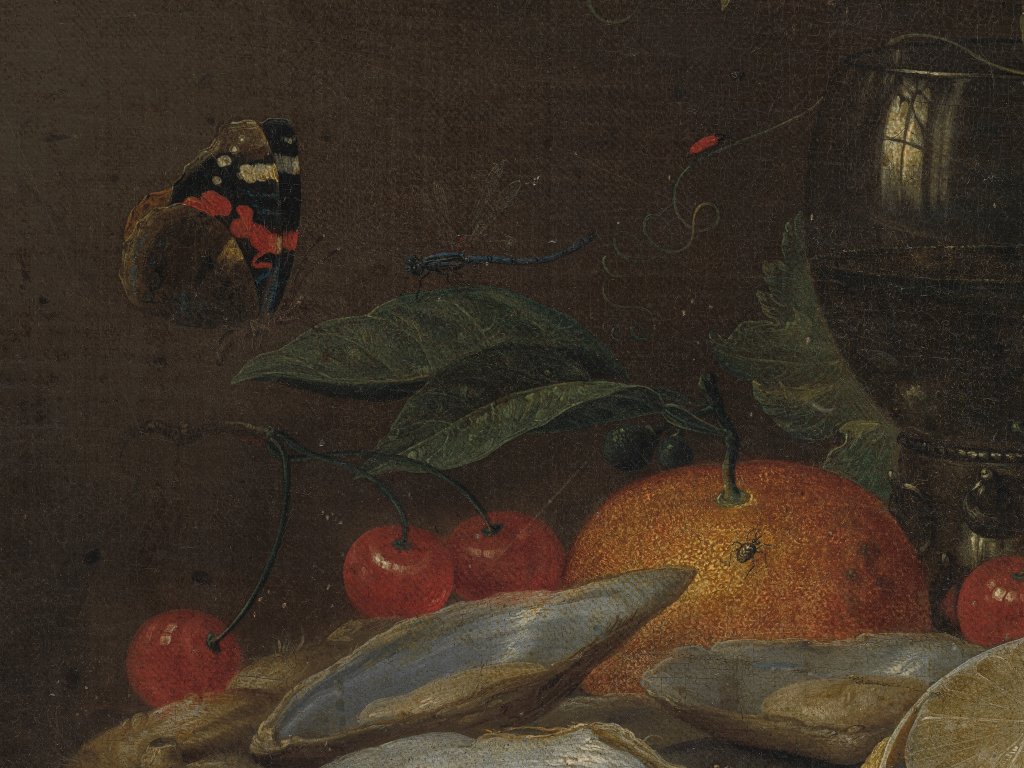 Jan I. van Kessel, Zátiší s citronem (detail), 1655