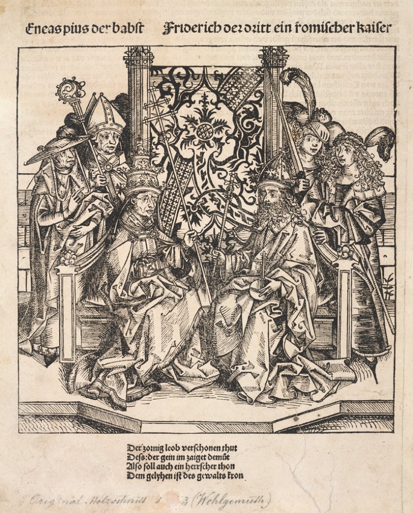 Michael Wolgemut a Wilhelm Pleydenwurf, Papež Pius II. a římský císař Friedrich III.