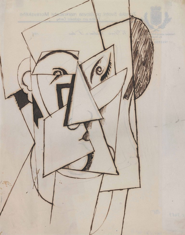 Otto Gutfreund: Hlava (Tvář) Otto Gutfreund: Hlava (Tvář), 1911–1919, kresba perem, papír, Muzeum umění Olomouc sbírky