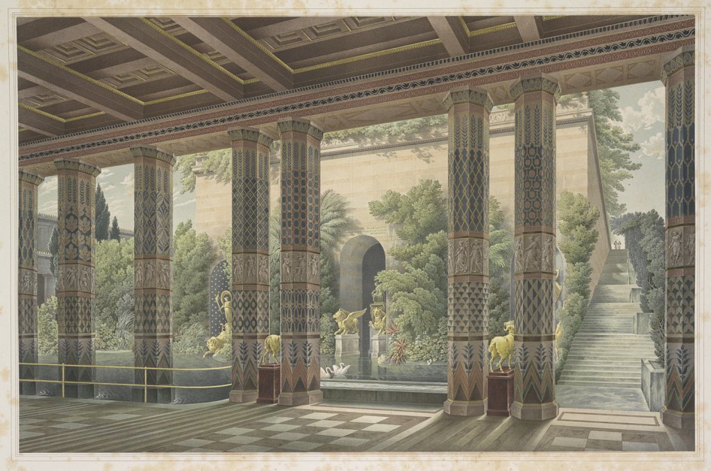 Heinrich Müntzel podle Karla Friedricha Schinkela, Carský zámek Orianda na Krymu – carské místnosti poblíž přijímacího sálu, 1846, barevná litografie, papír, 402 x 624 mm.