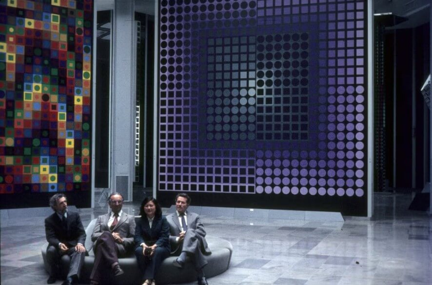 French-Hungarian painter Victor Vasarely's Foundation Museum (second from left), 1977. Courtesy Fortepan Archive