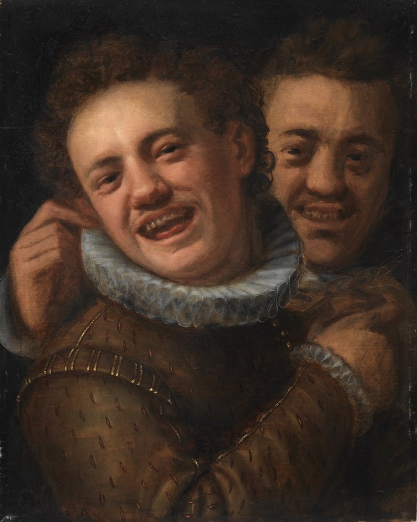 Hans von Aachen, Dva smějící se mladíci (autoportrét), před 1574. Olej na dubové desce. Arcibiskupství olomoucké – Muzeum umění Olomouc