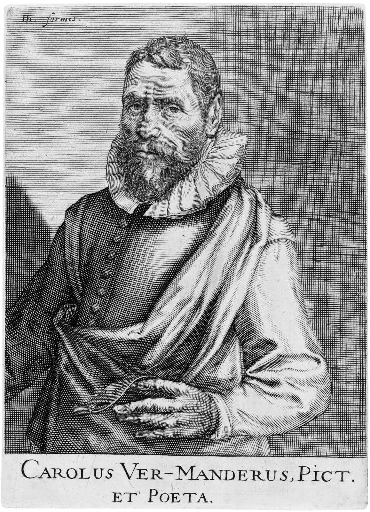Andries Jacobsz Stock, Portrét Karla van Mander, 1610, rytina s leptem, ilustrace z Hendrick Hondius, Pictorum aliquot celebrium, præcipué Germaniæ Inferioris, effiges, Hagæ 1610, Rijksmuseum Amsterdam