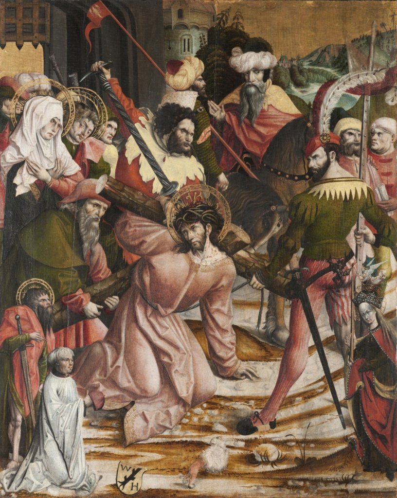 Jörg Breu st. - dílna, Nesení kříže, po 1506. Tempera, smrkové dřevo; 105×84 cm, Arcibiskupství olomoucké – Arcidiecézní muzeum Kroměříž