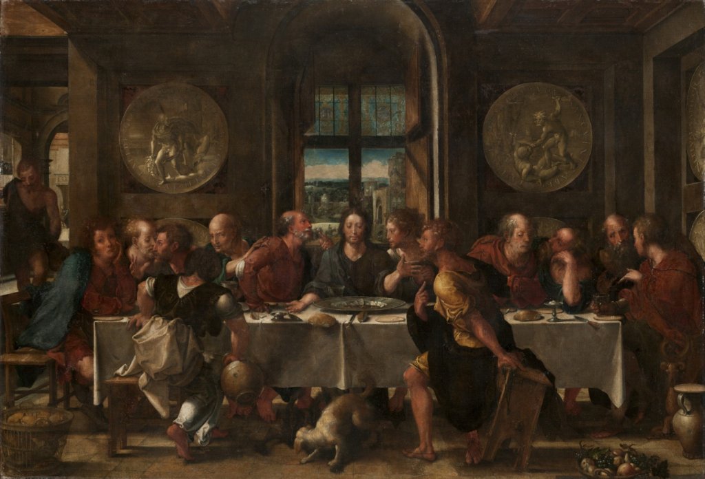 Poslední večeře Pieter Coecke van Aelst (1502 Aalst – 1550 Brusel) Poslední večeře, 1528 olej, plátno;112×164 cm, získáno 1673, Arcibiskupství olomoucké – Arcidiecézní muzeum Kroměříž.