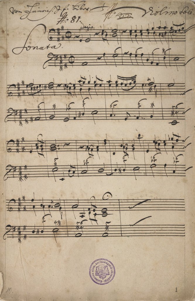Heinrich Ignaz Franz Biber, Sonata Violino Solo, po roce 1670. Hudební rukopis, autograf, papír, 310 × 205 mm, Arcibiskupství olomoucké – Arcidiecézní muzeum Kroměříž