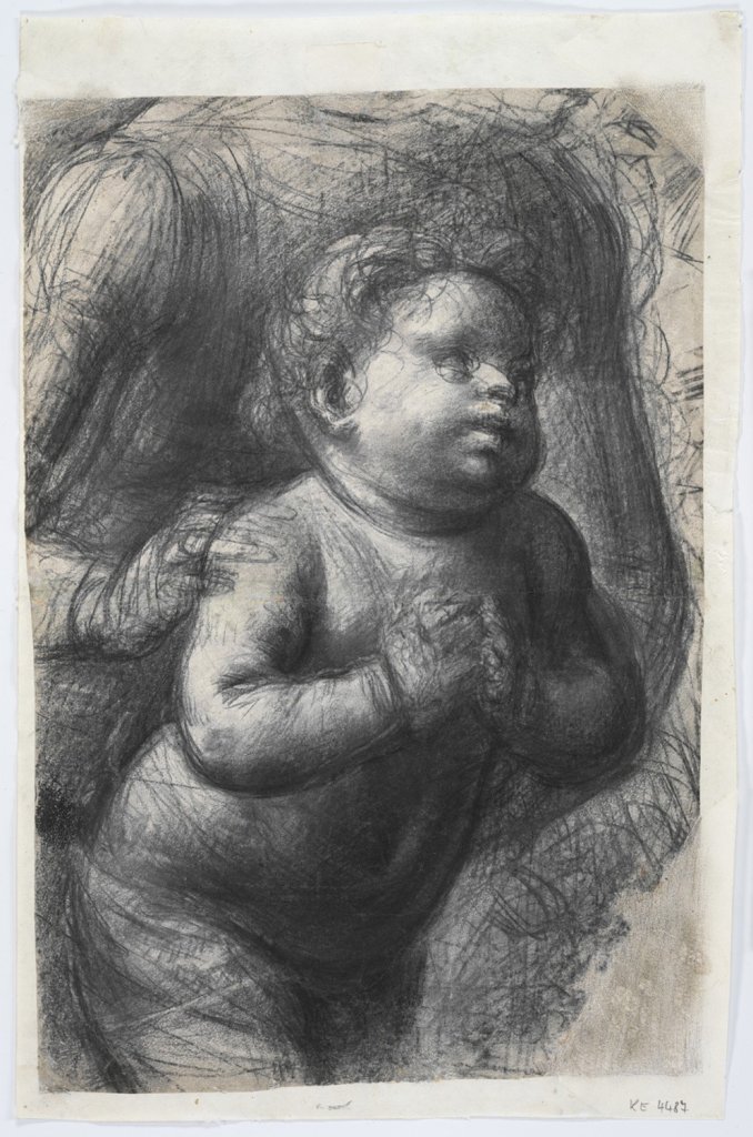Giovanni Antonio Bazzi, zv. Il Sodoma, Studie dítěte se sepjatýma rukama, kolem 1535. Černá a bílá křída na bílém papíře; 421×286 mm, Arcibiskupství olomoucké – Arcidiecézní muzeum Kroměříž