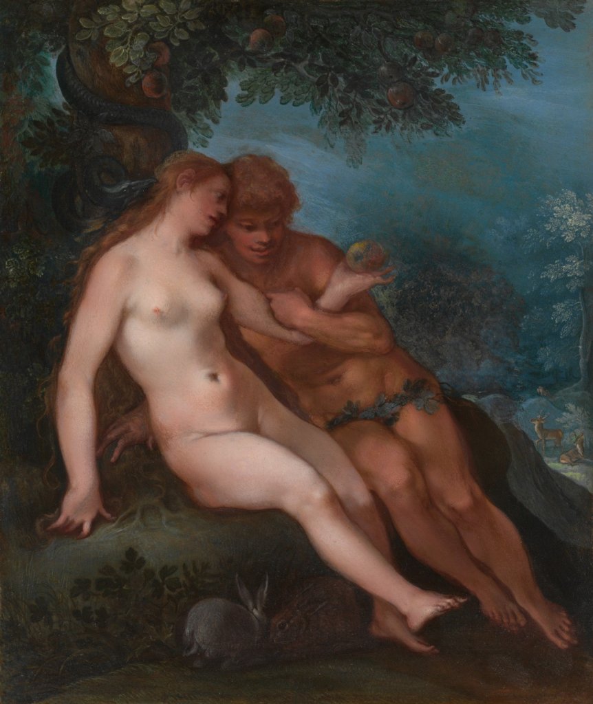 Matthäus Gundelach, Adam a Eva, asi 1605 – 1615, olej, měděný plech, 28,8×24,2 cm, neznačeno, Muzeum umění Olomouc