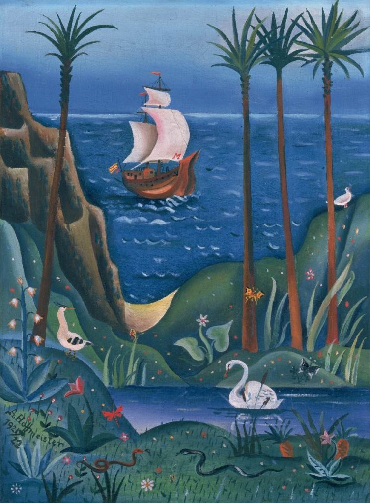 Adolf Hoffmeister, Kolumbova loď, 1921–1922, olej, plátno; 60,5×44,5. Muzeum umění Olomouc