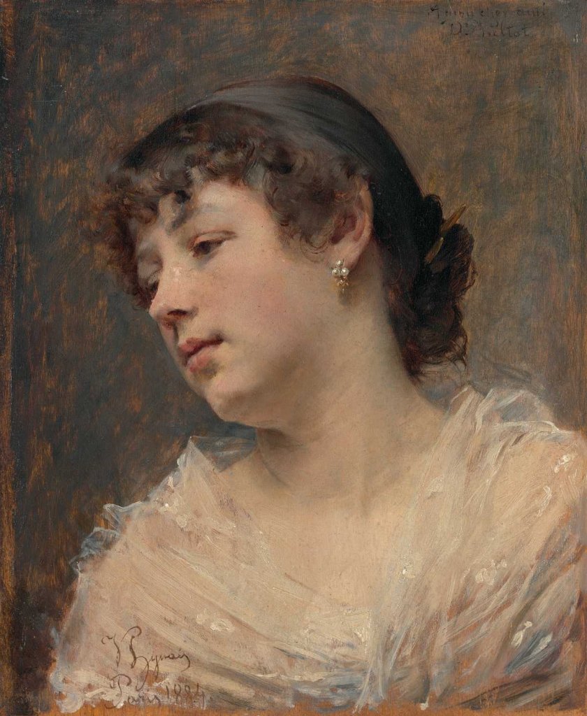 Vojtěch Hynais, Portrét dívky, 1884, olej, dřevo; 27,5 × 22,5 cm. Značeno a datováno vlevo dole: V. Hynais /Paris 1884. Vpravo nahoře přípis štětcem: A mon cher et bon ami / D. Valtat // „A mon cher ami Dr. Émile Valtat.“ Na přední straně rámu kovový štítek: HYNAIS Vojtěch /1854–1925 //. – Na zadní straně desky nápis tužkou: 23. Hynais Hlavička dívky (červenou tužkou) a staré číslo: B1 (tužkou). Muzeum umění Olomouc
