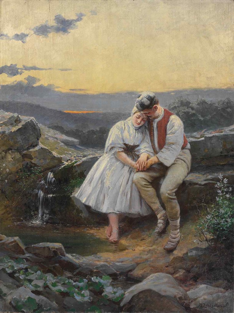 Adolf Liebscher, Černohorská idyla, 90. léta 19. století (?), olej, plátno; 86 × 64,5 cm. Značeno vpravo dole: A. Liebscher. Muzeum umění Olomouc