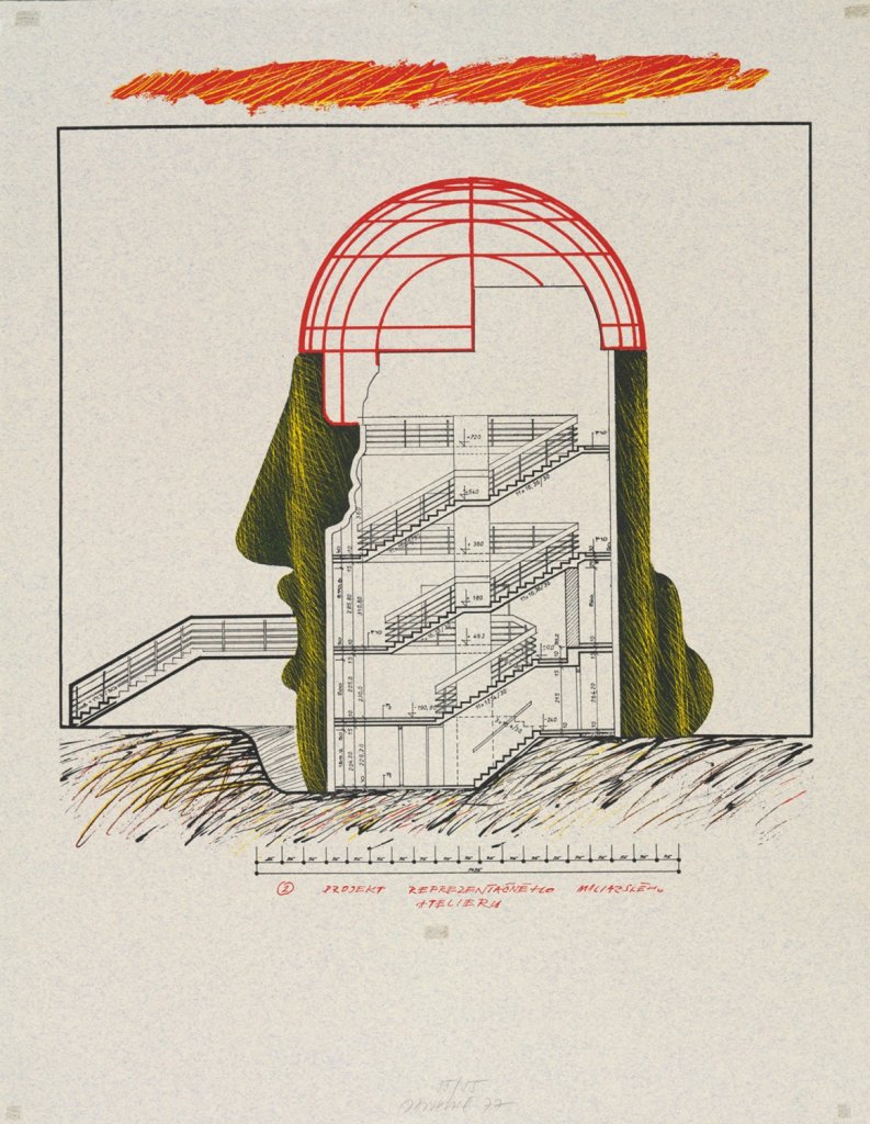 Jozef Jankovič, Architektúry, 1978, serigrafie, papír; 660 mm×510 mm. Získáno 2010, Muzeum umění Olomouc