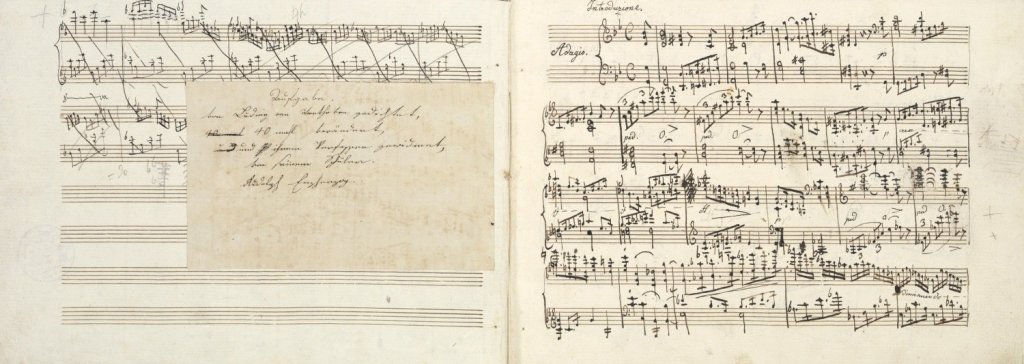 Rudolf Jan, 40 Variationen über eine Aufgabe von Ludwig van Beethoven, 1818, rukopis, papír; 230 × 320 mm. Arcibiskupství olomoucké – Arcidiecézní muzeum Kroměříž