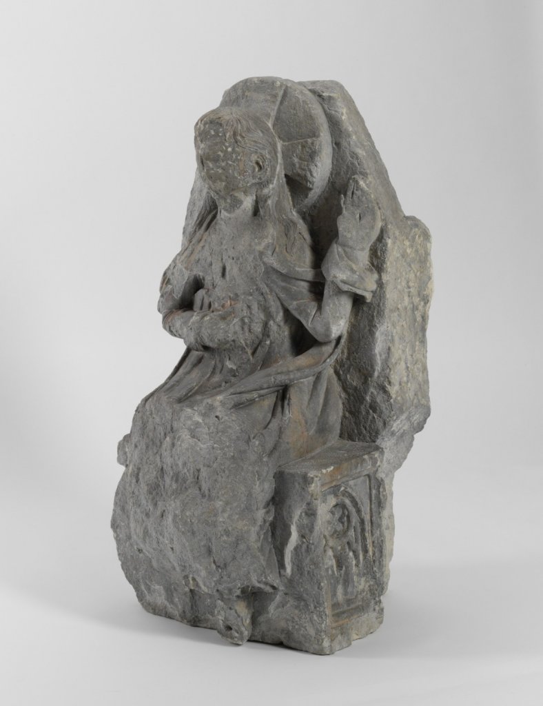 Kristus Spasitel, 50. léta 13. století, spongilit; výška 80 cm. Původem z katedrály sv. Václava v Olomouci, Vlastivědné muzeum v Olomouci, zapůjčeno do stálé expozice Arcidiecézního muzea Olomouc