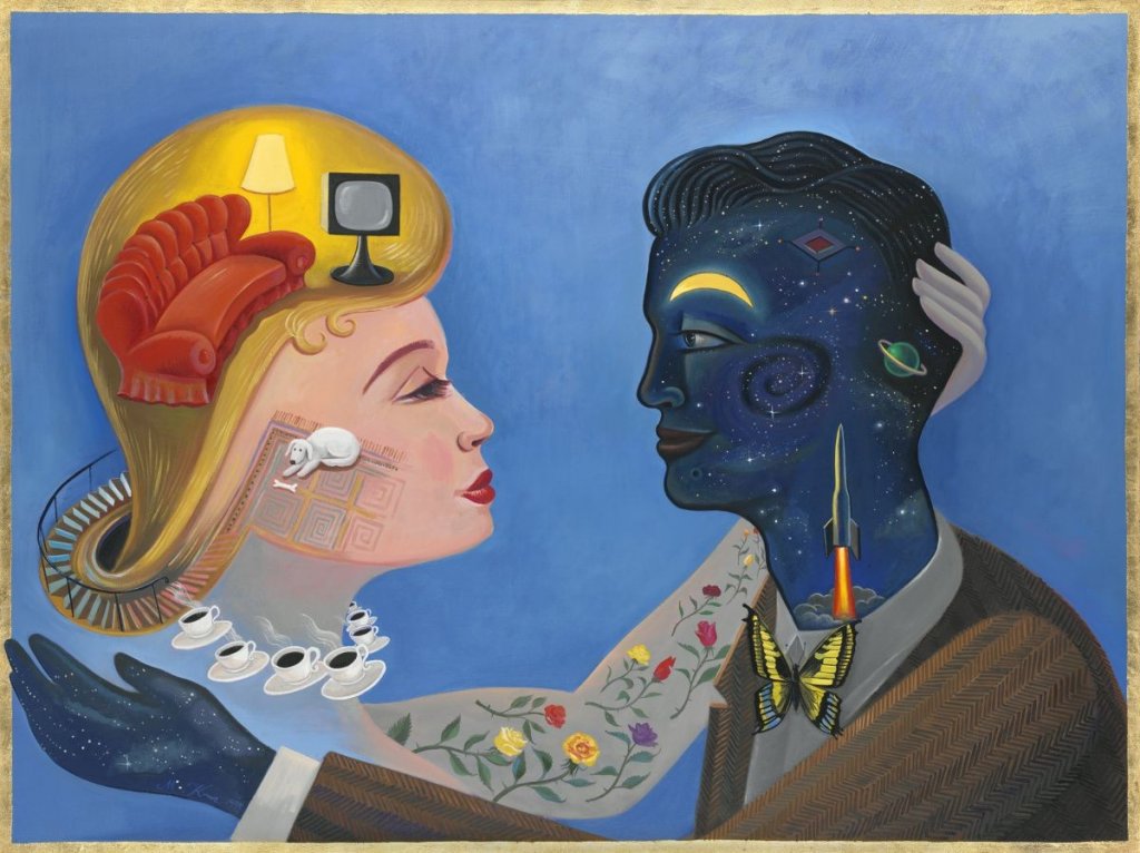 Milan Kunc, Amor a Psyche, 1995, olej, plátno; 138x183 cm. Získáno 2006