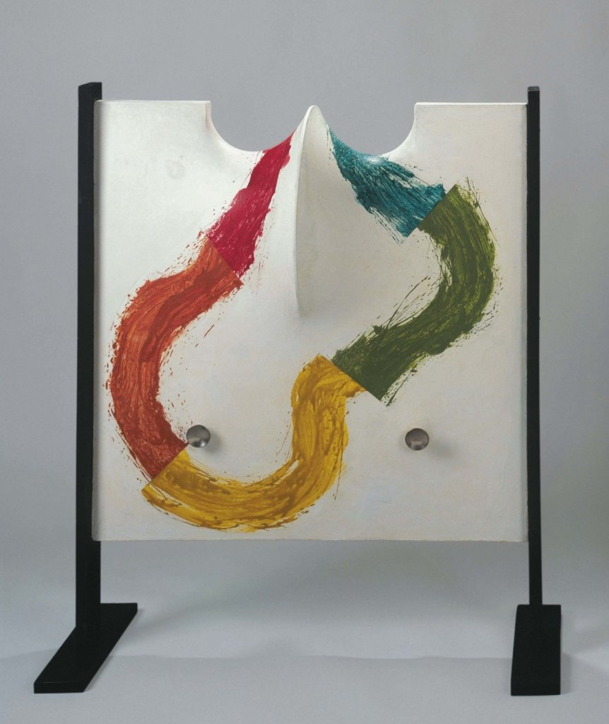 Jan Kotík, Prostorová malba, 1968, objekt, kombinovaná technika, plátno; 104×85,3×40 cm. Získáno 2002, Muzeum umění Olomouc
