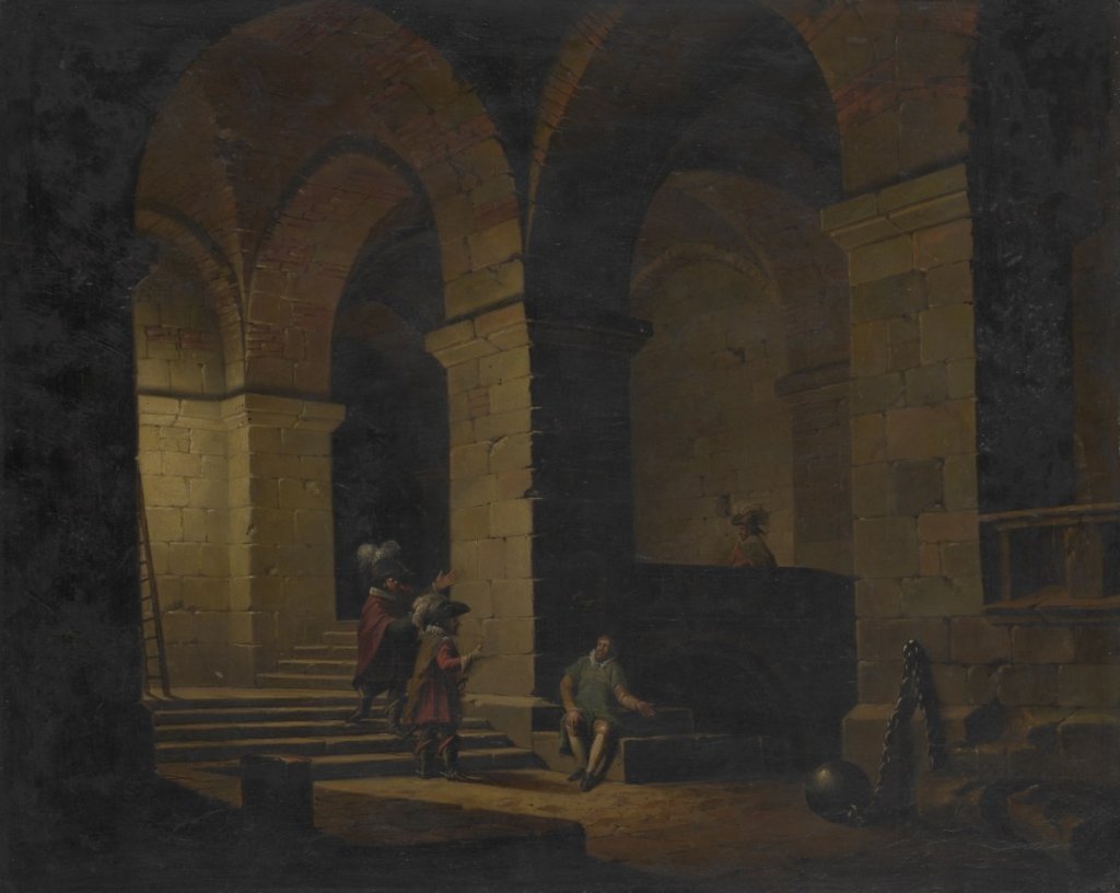 Ludvík Kohl, Historická architektura s figurální stafáží, po 1805, olej, měď, 51 × 63 cm. Muzeum umění Olomouc