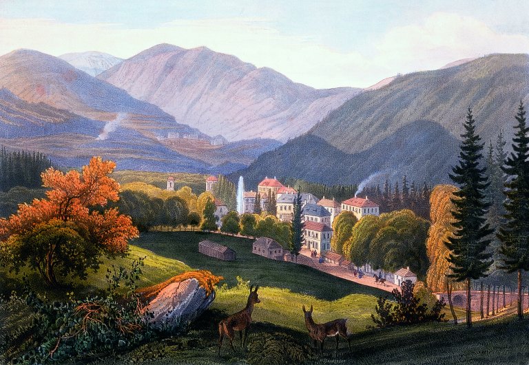 Karlova Studánka na litografii z roku 1857